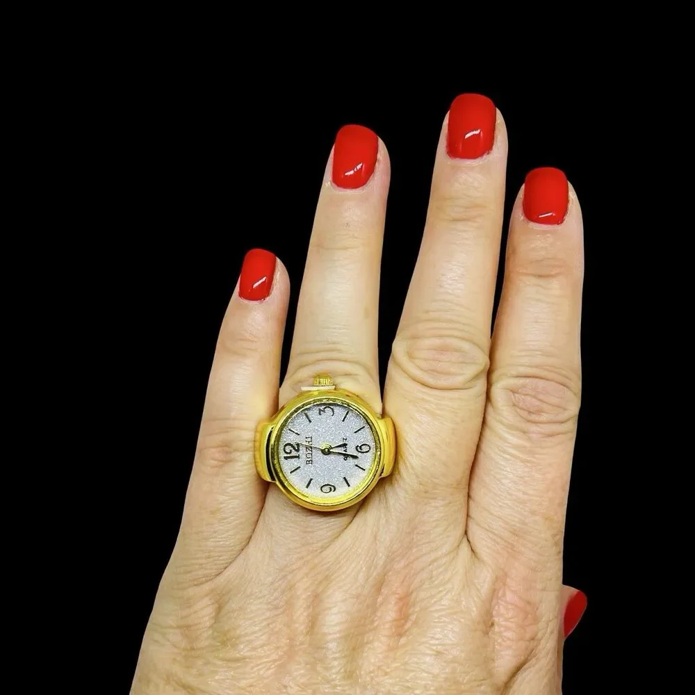 BOZHI Ring Watch Gold Design With Crystals New